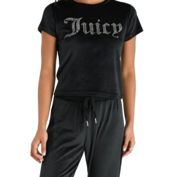 Juicy Couture Black Tee with Rhinestone Logo - Picture 1 of 6